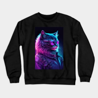 Cool Cat Portrait Cyber Future Style Crewneck Sweatshirt